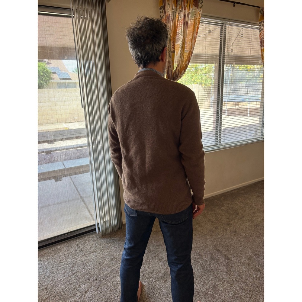VTG 100% Pure Wool Cardigan Tobacco Brown Minimalist Grandpa Sweater - Picture 6 of 7